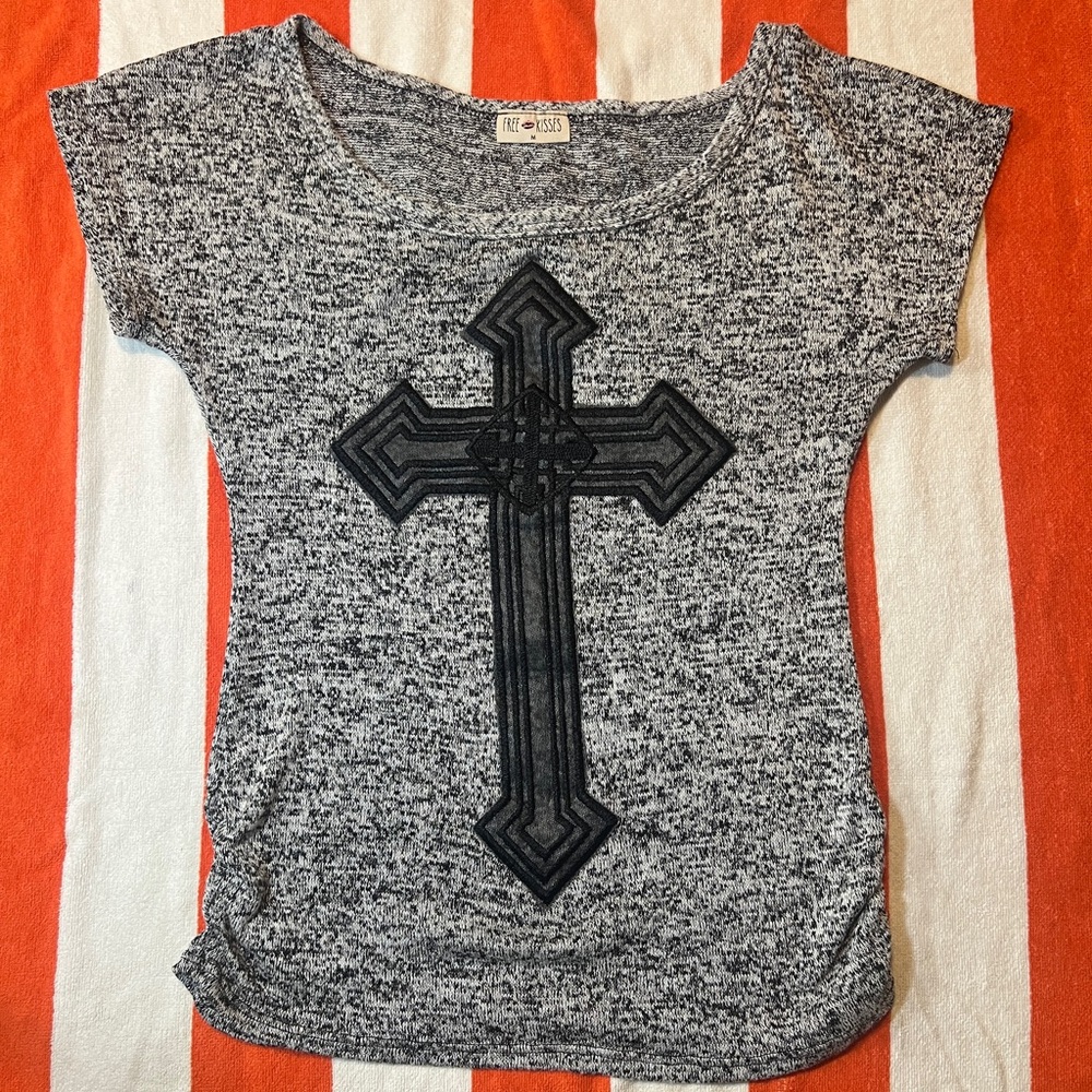 Gray and Black Cross Graphic T-Shirt
